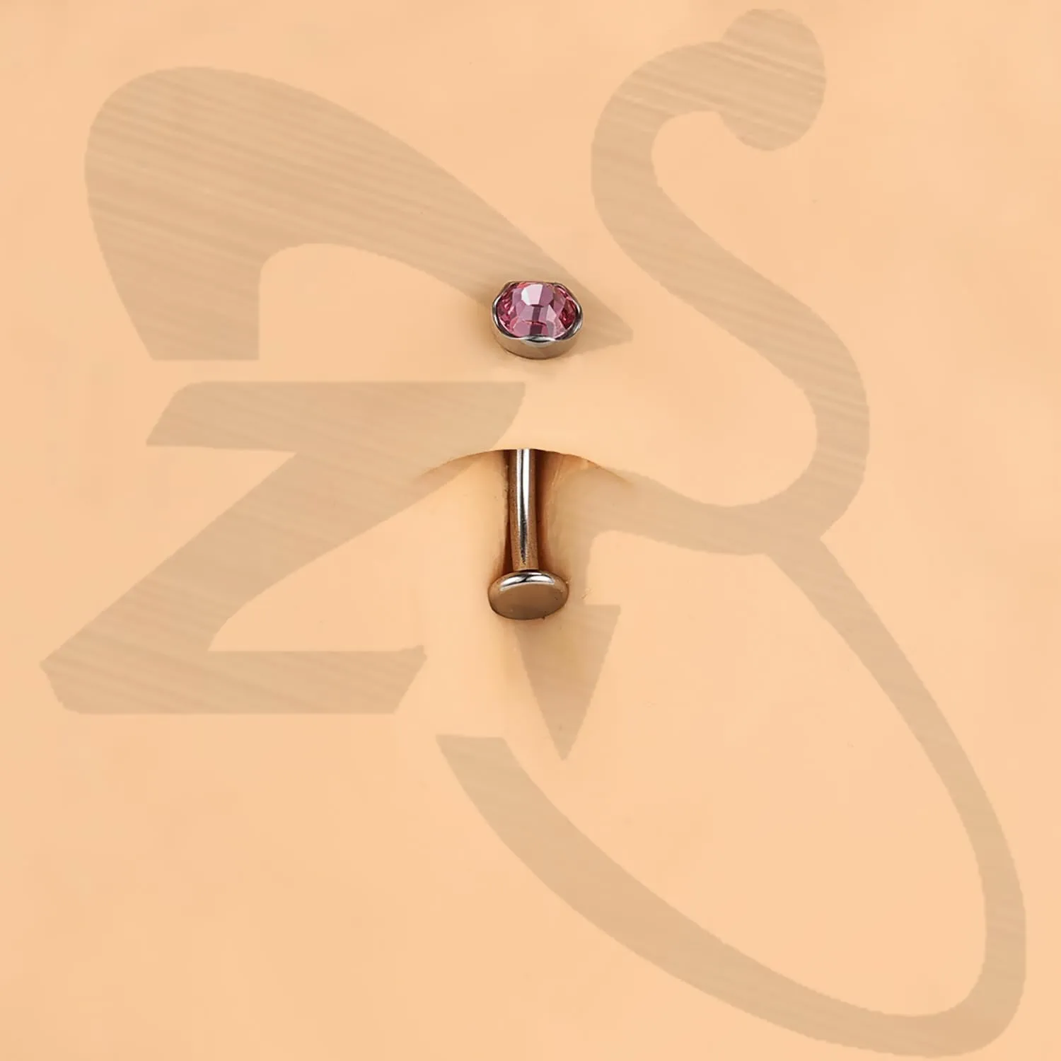 ZS ASTM F136 Titanium Belly Button Ring, 14G Cubic Zirconia Navel Jewelry, 6/8/10/12/14MM Internally Threaded Long Bar Navel Barbell Stud Flat Back Belly Piercing