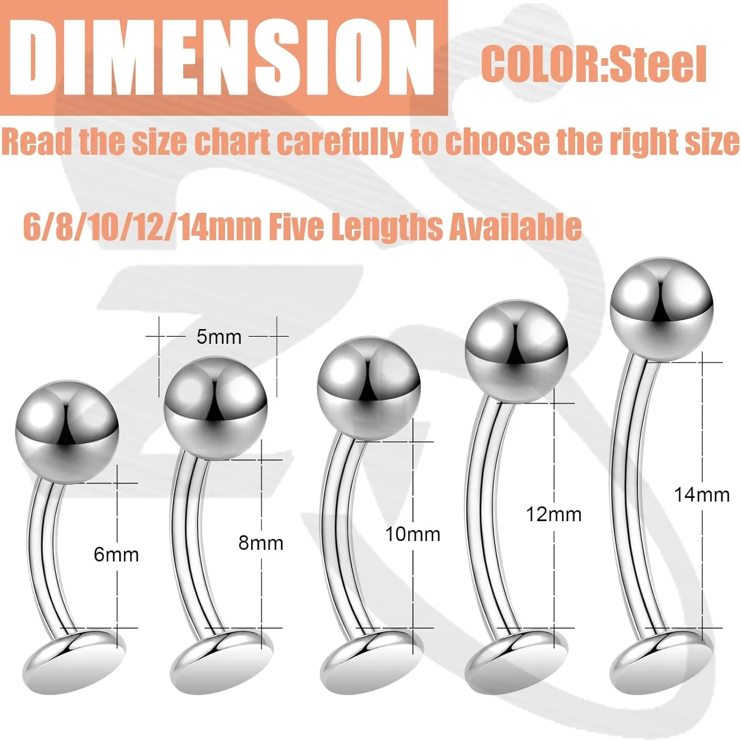 ZS ASTM F136 Titanium Belly Button Ring, 14G Cubic Zirconia Navel Jewelry, 6/8/10/12/14MM Internally Threaded Long Bar Navel Barbell Stud Flat Back Belly Piercing